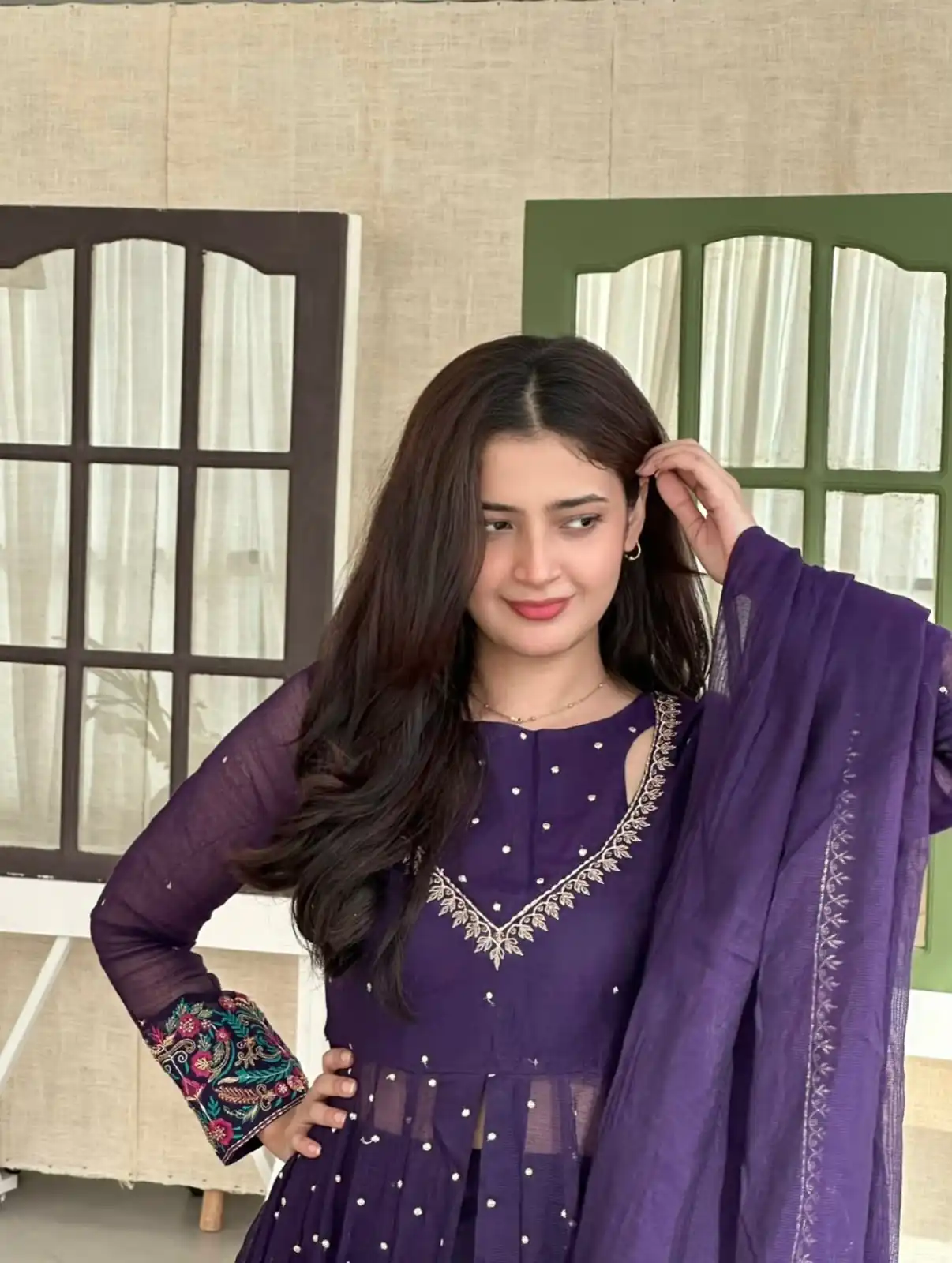 Pretty Purple Faux Georgette Embroider Work Salwar Suit