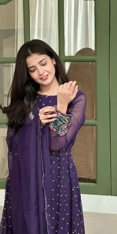 Pretty Purple Faux Georgette Embroider Work Salwar Suit
