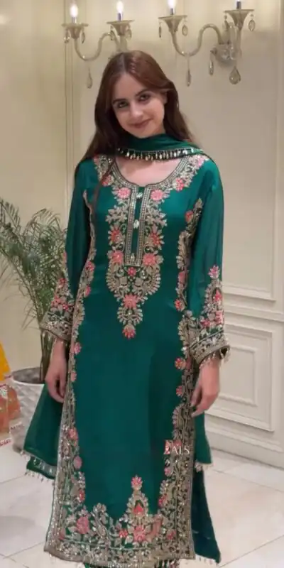 Pretty Teal Faux Georgette Sequence Work Salwar Suit