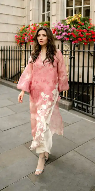 Special Peach Organza Silk Digital Print Work Salwar Suit
