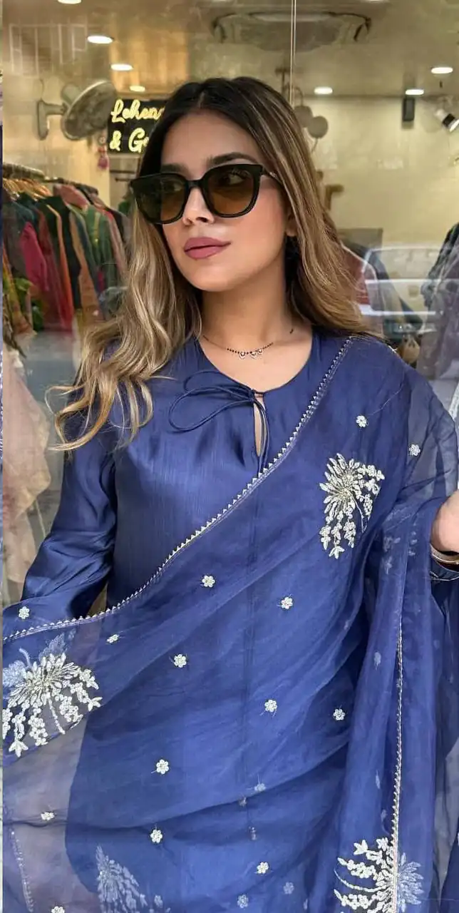 Stylish Blue Natural Crep Sequence Work Salwar Suit