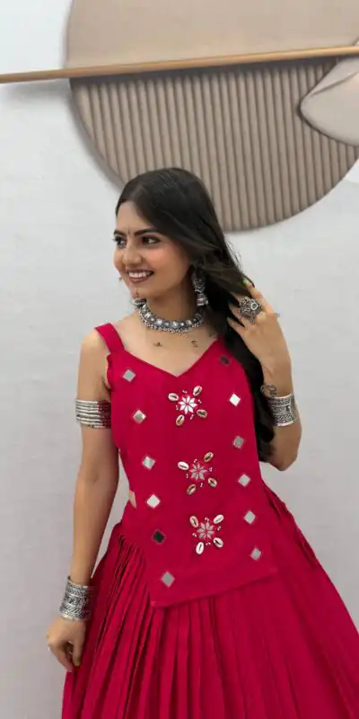 Stylish Pink Cotton Cowrie Work Lehenga Choli
