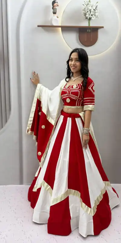 Stylish White Cotton Gota Patti Work Lehenga Choli