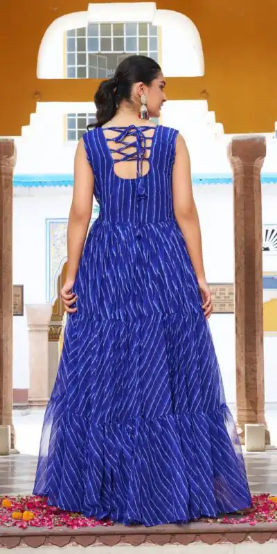 Stylist Blue Georgette Bandhani Print Work Gown