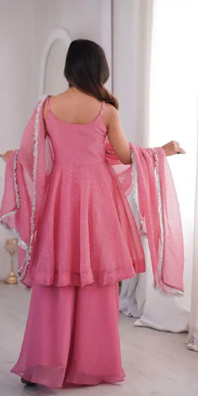 Super Pink Crunchy Silk Zarkhand Work Salwar Suit