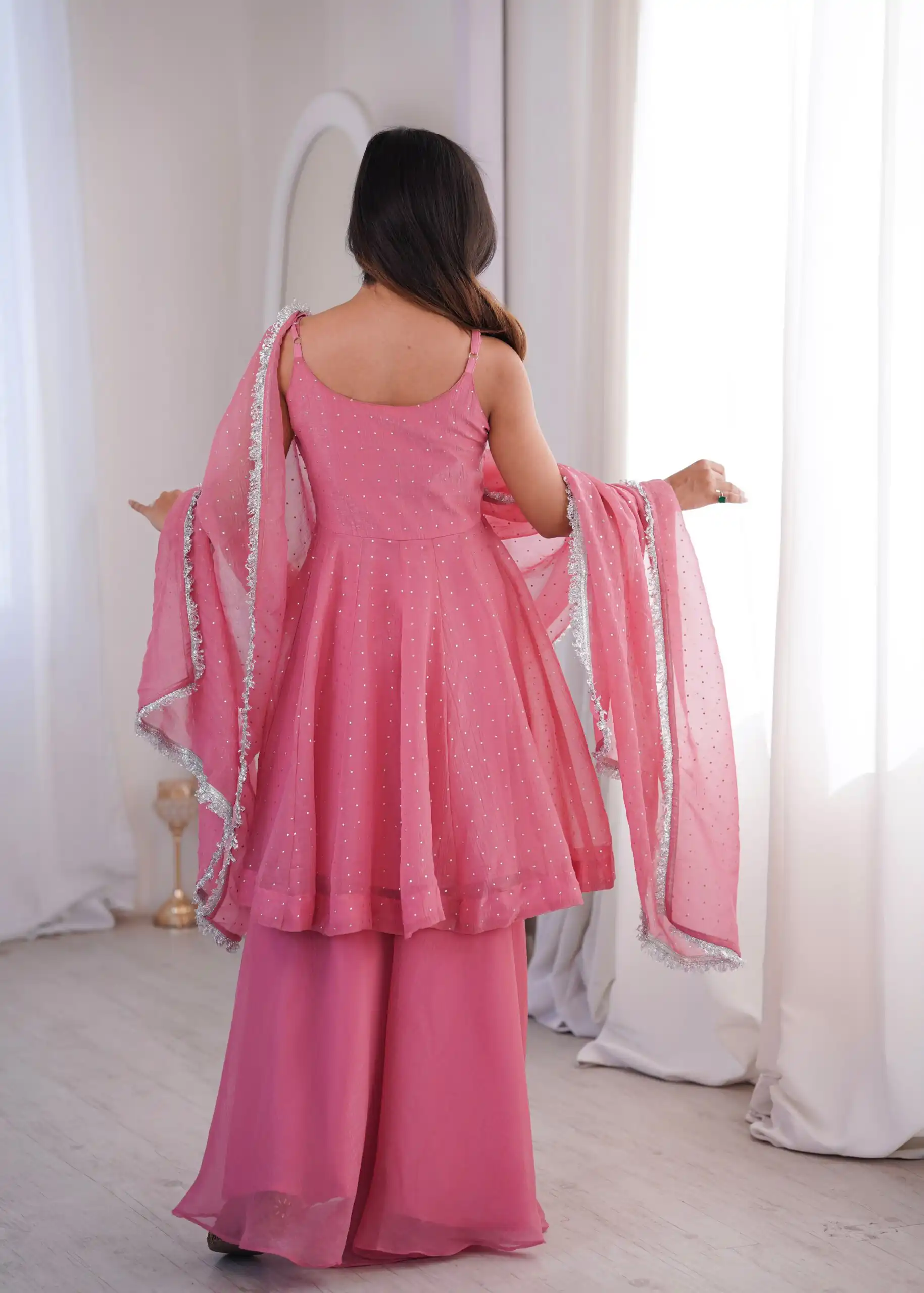 Super Pink Crunchy Silk Zarkhand Work Salwar Suit