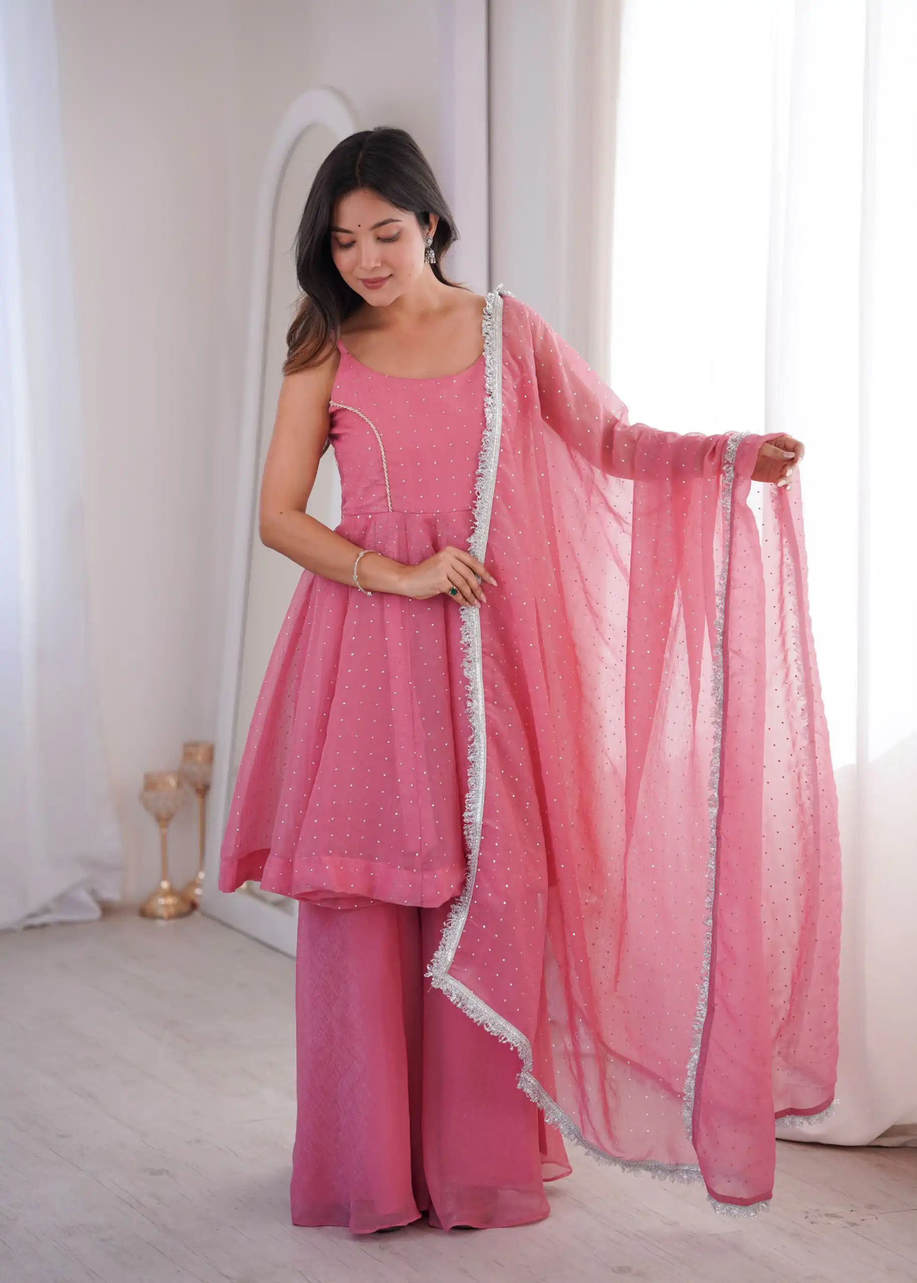 Super Pink Crunchy Silk Zarkhand Work Salwar Suit