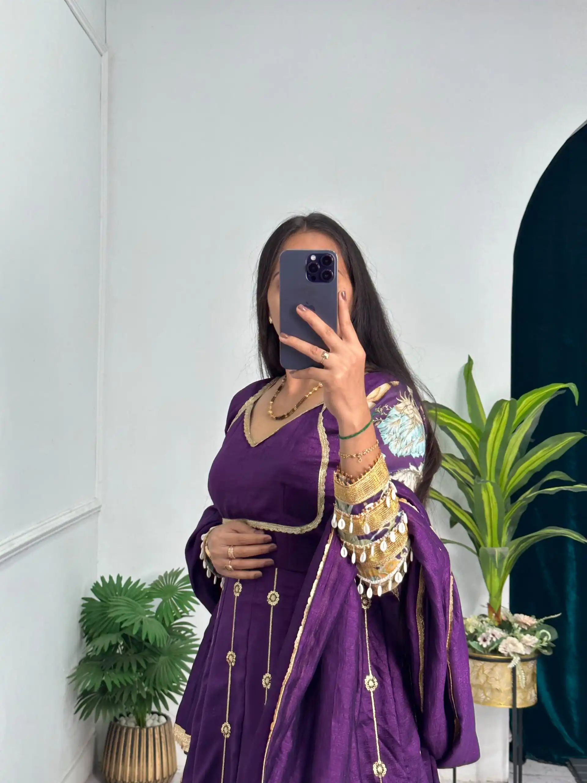 Super Purple Blooming Vichitra Embroidery Zari Work Gown