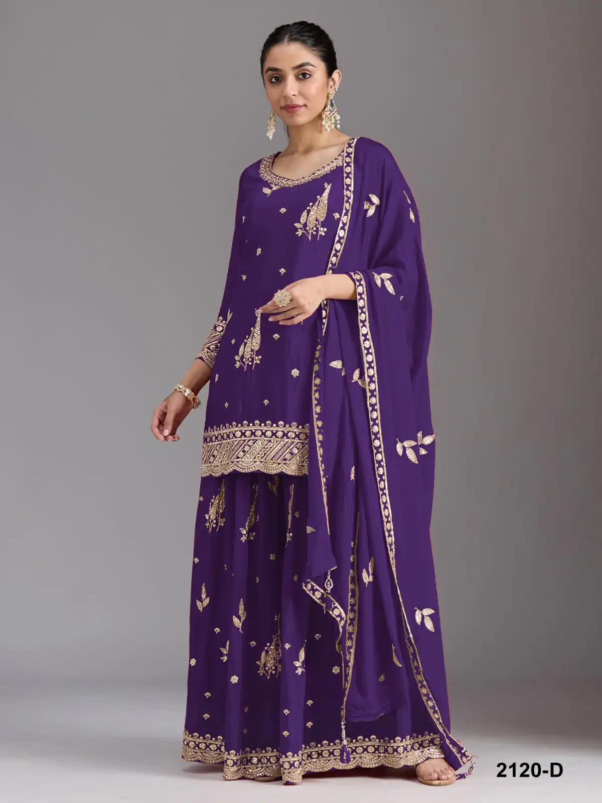 Super Purple Chinon Embroidery Work Salwar Suit