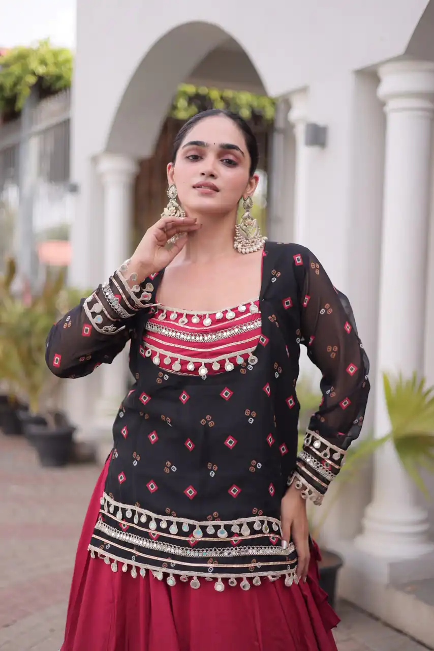Trendy Black Rayon Kutchi Work Lehenga Choli