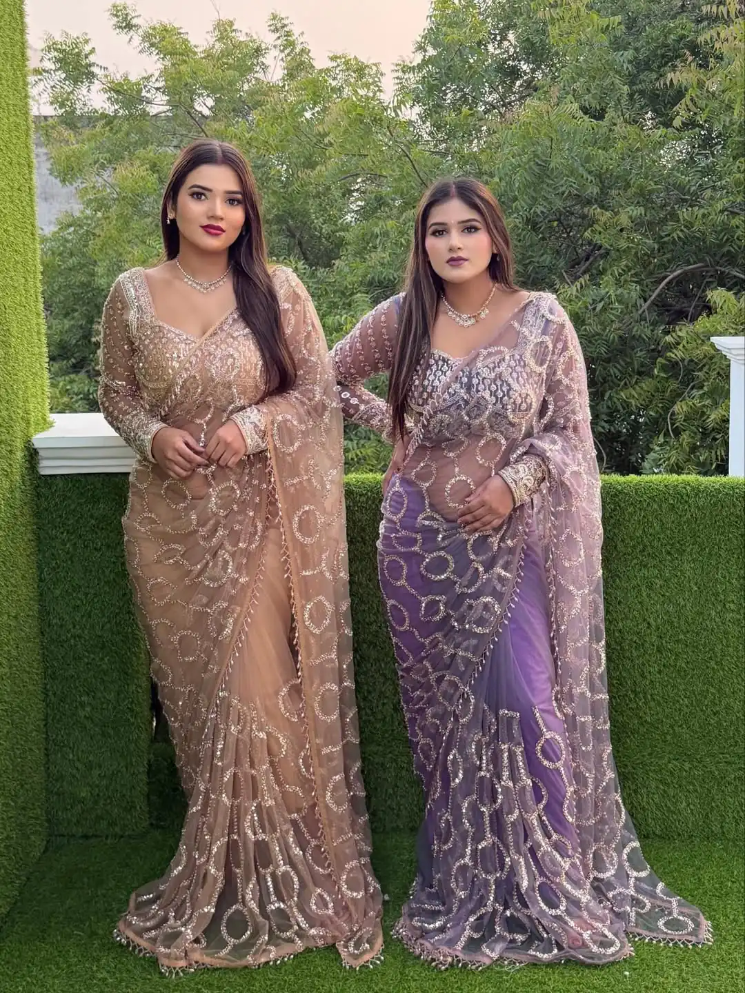 Trendy Lavender Butterfly Net Sequence Work Saree