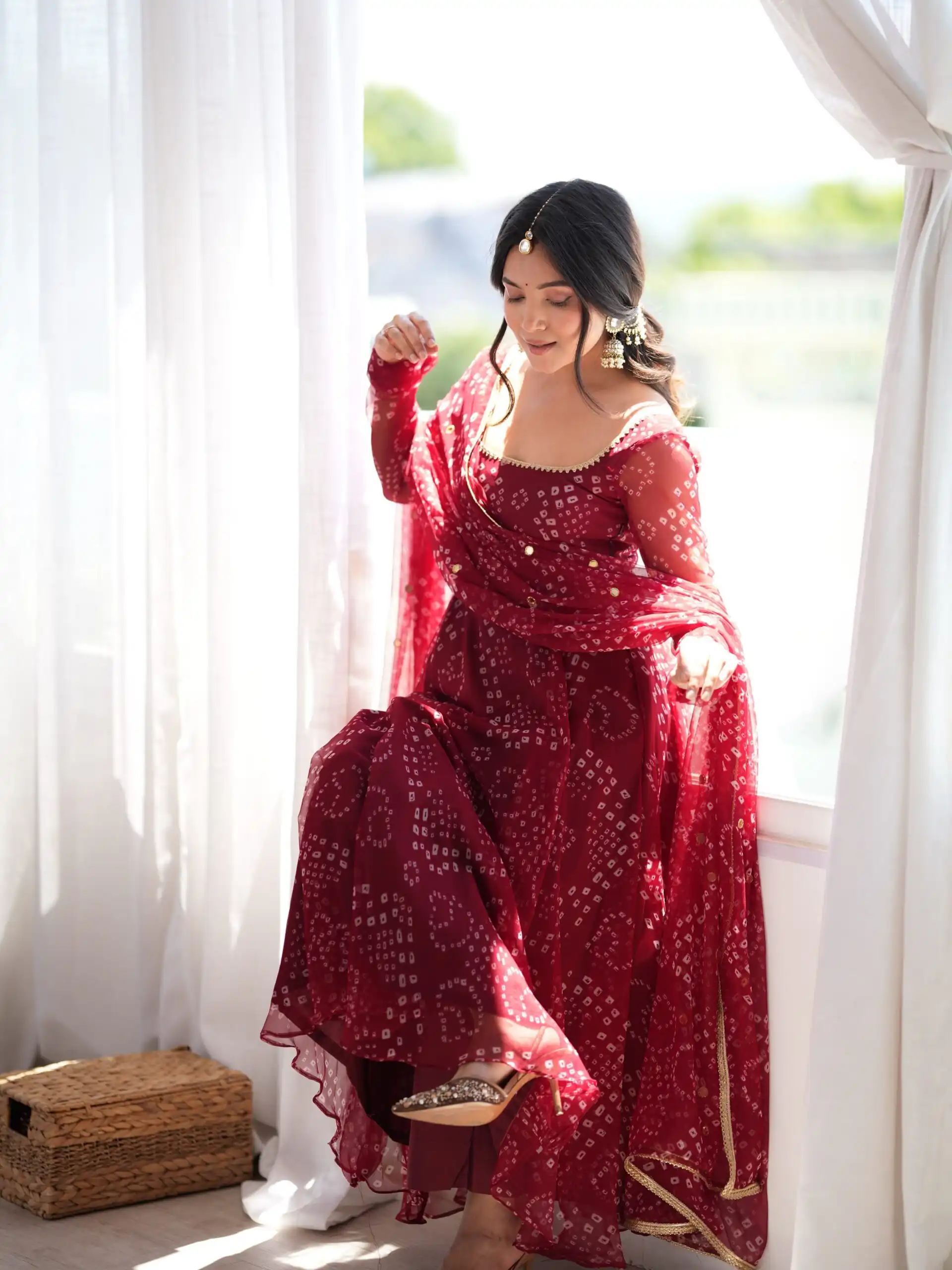 Trendy Maroon Faux Georgette Digital Print Work Anarkali Suit