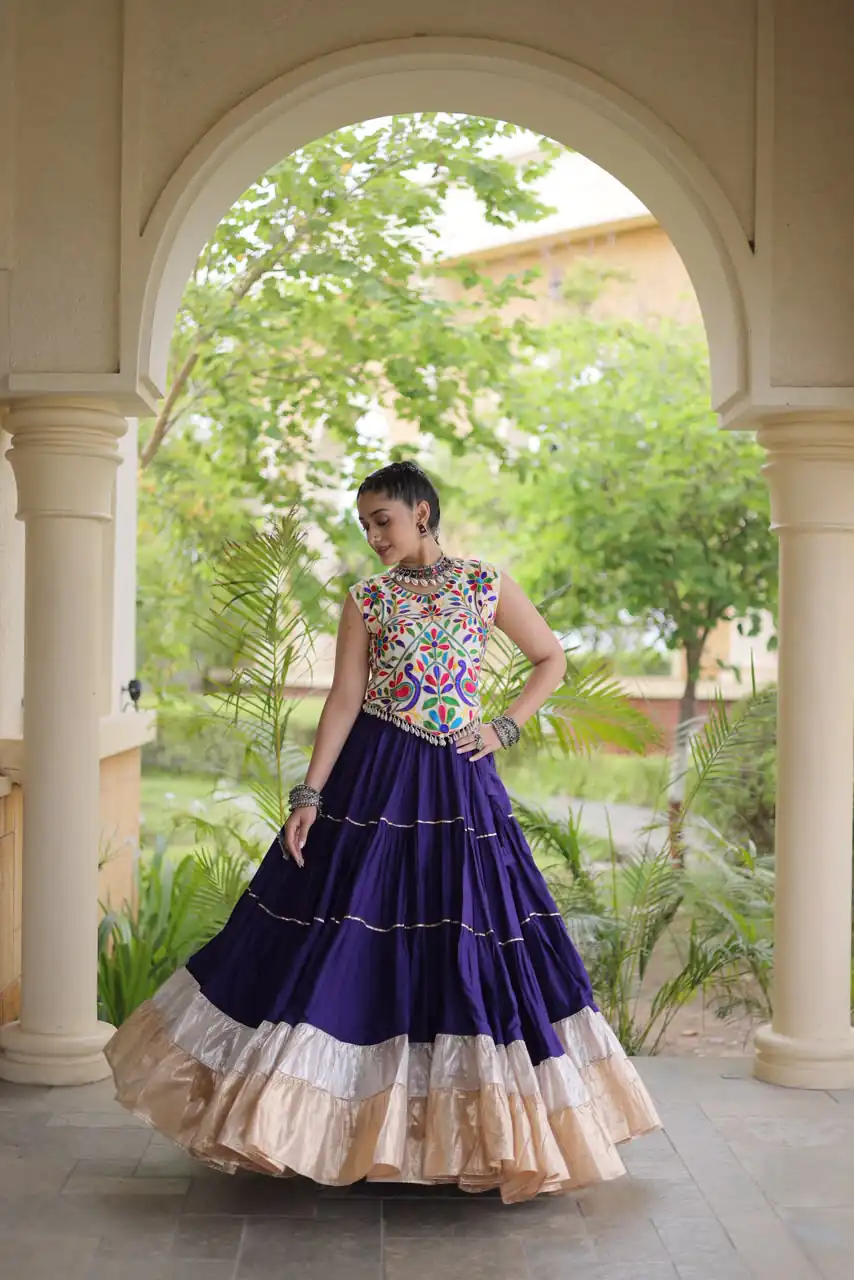 Trendy Purple Rayon Embroider Kutchi Work Lehenga Choli