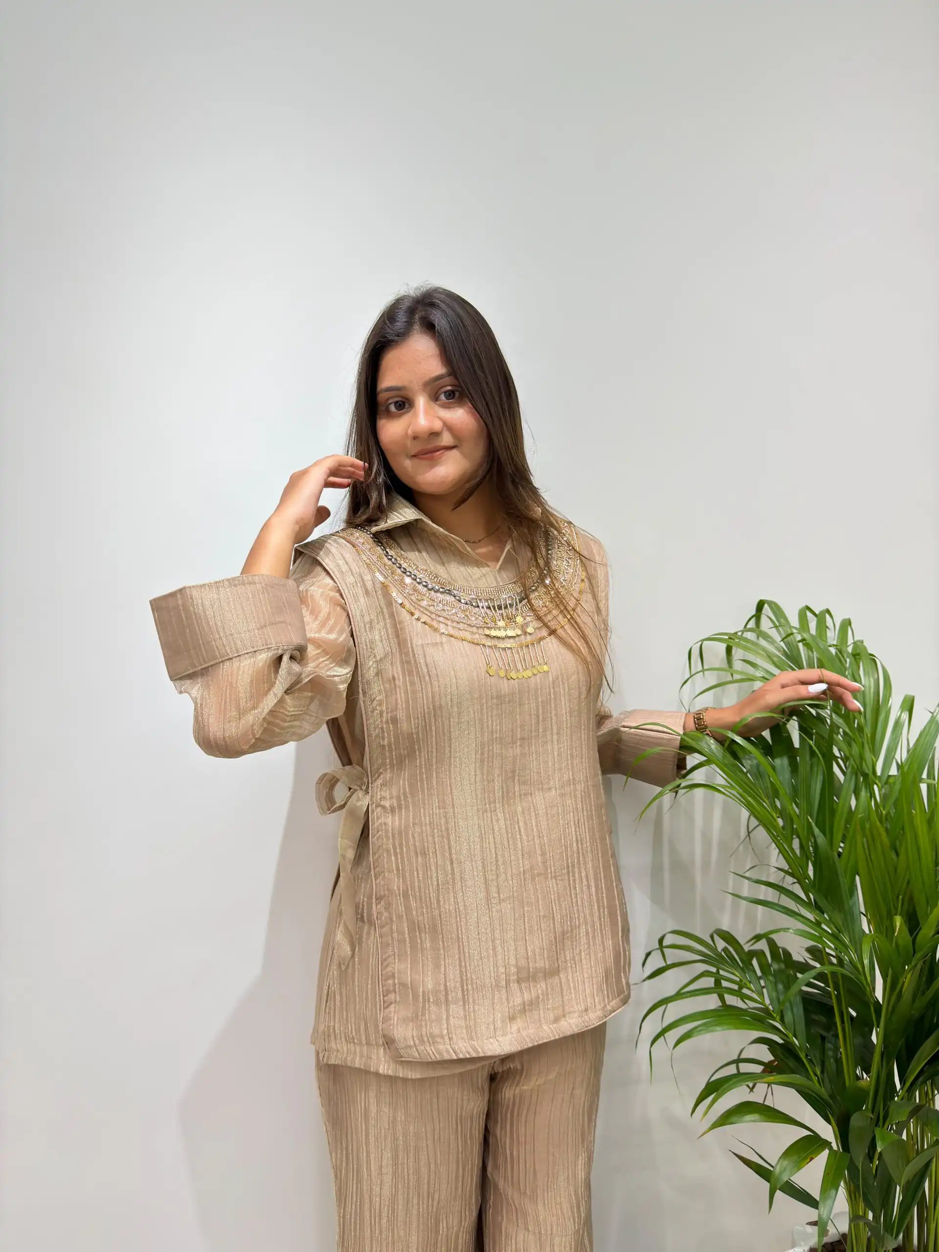 Unique Chiku Salsa Silk Hand Work Kurti