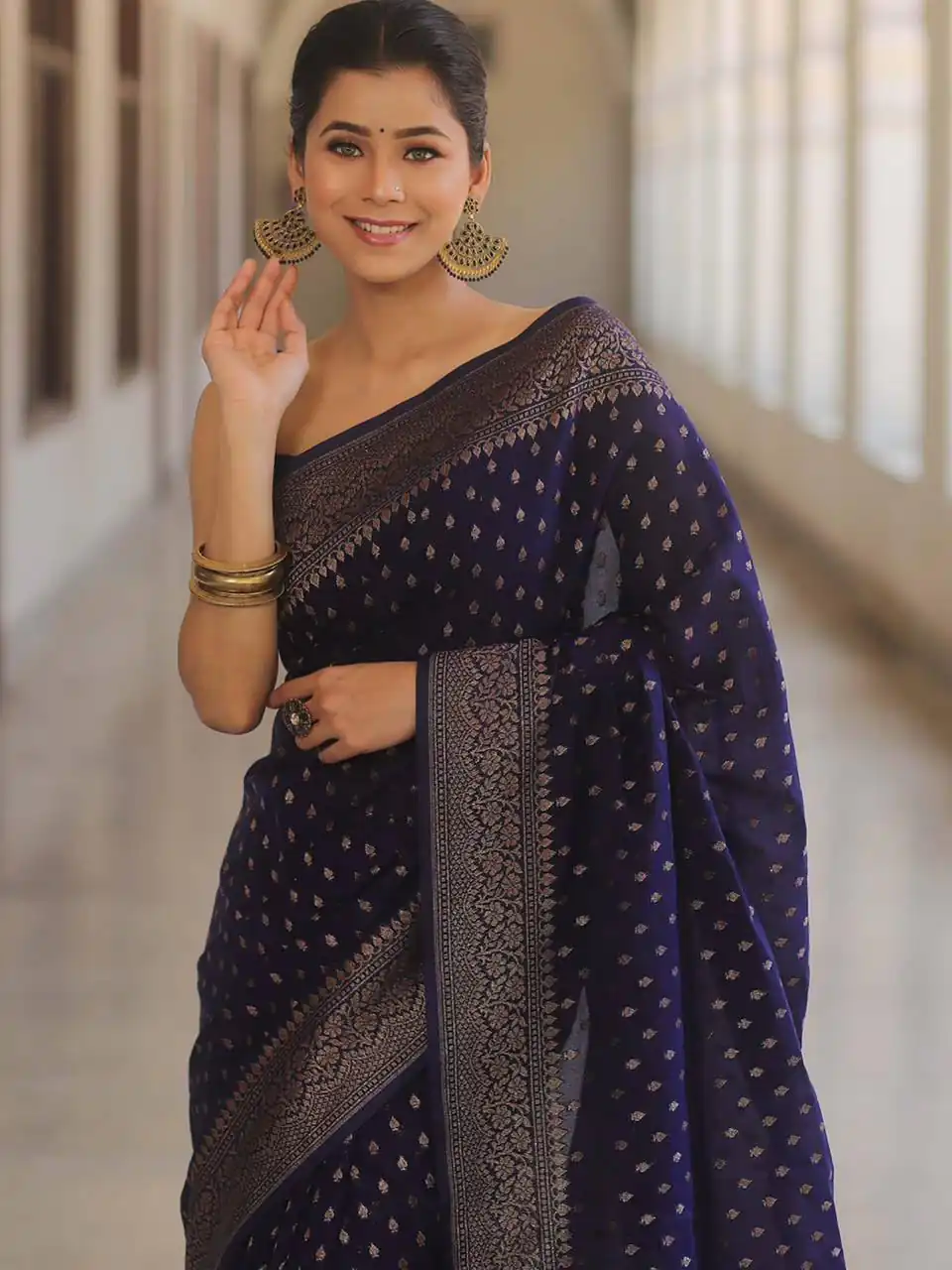 Unique Dark Purple Lichi Silk Jacquard Border Work Saree