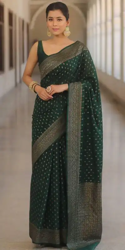 Unique Green Lichi Silk Jacquard Border Work Saree