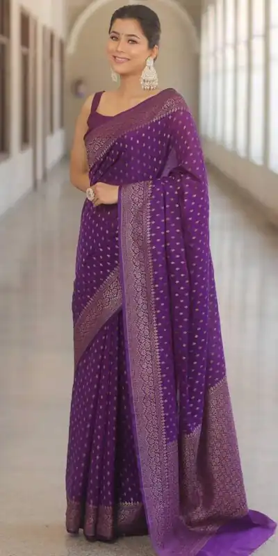 Unique Purple Lichi Silk Jacquard Border Work Saree