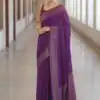 Unique Purple Lichi Silk Jacquard Border Work Saree