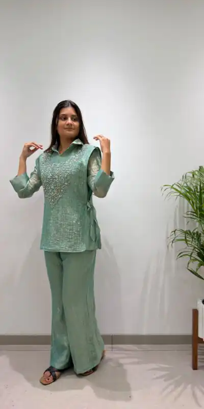 Unique Sea Green Salsa Silk Hand Work Kurti