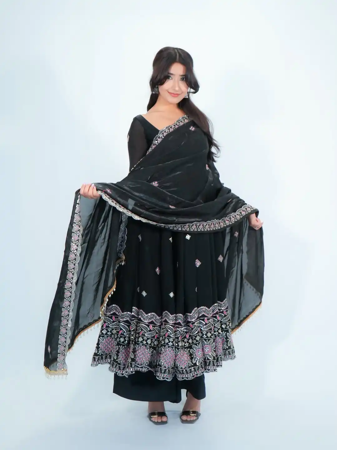 ST 1196 Black Color Fendy Satin Gown with Lace Work & Embroidery Work. Get it for ₹2699. Delivery 4-6 Working Days. Shop now. | Gowns, Bollywood Gowns, Creative Gowns, Designer Gowns, Embroidered Gowns, Party Wear Gowns, Salwar suit