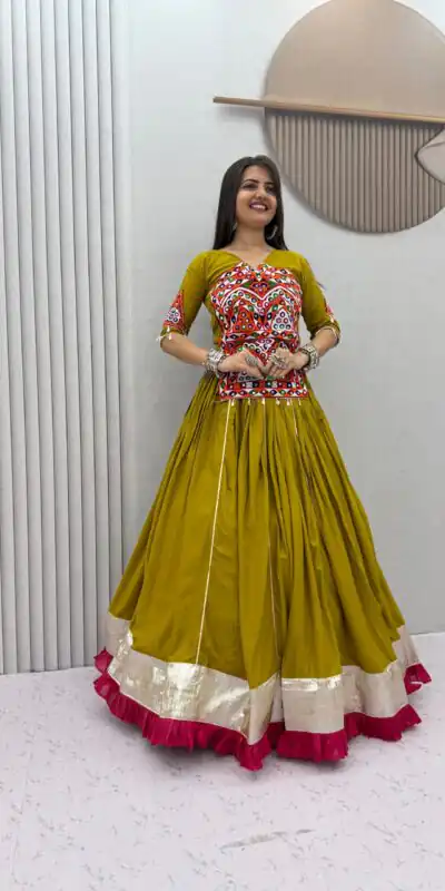 PC 595 Mustered in Pure Cotton Mirror Work & Gamthi Work Lehenga Choli . Exclusive Offer ₹3099. Delivery 4-6 Working Days. Shop now. | Lehenga, Bollywood Lehenga, Creative Lehenga, Designer Lehenga, Embroidered Lehenga, Party Wear Lehenga