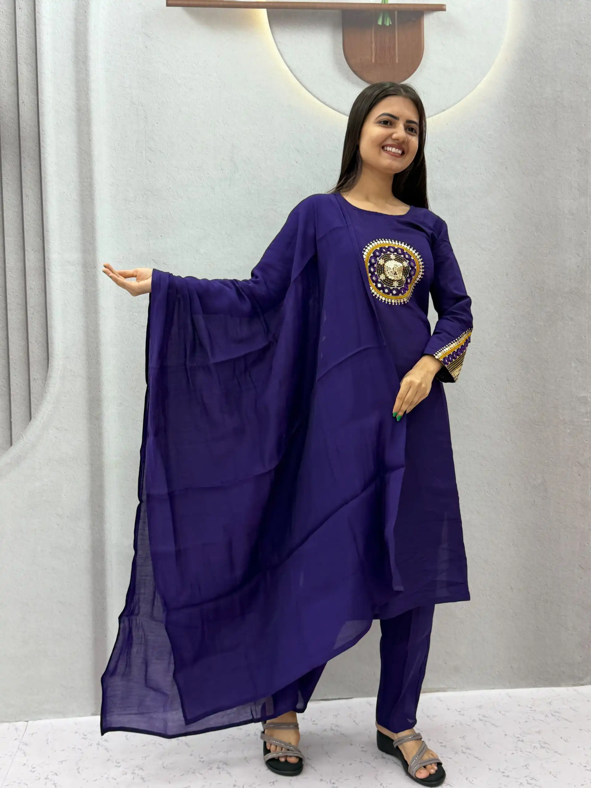 PC 598 Purple Roman Silk Salwar Suit with Sequins Work & Embroidery Work. Available at ₹2099 only. Delivery 4-6 Working Days. Shop now. | Jump Suits, Salwar suit, Casual Suits, Creative suits, Designer Suits, Palazzo Suits, Party Wear Suits, Patiala Suits, Straight Suits