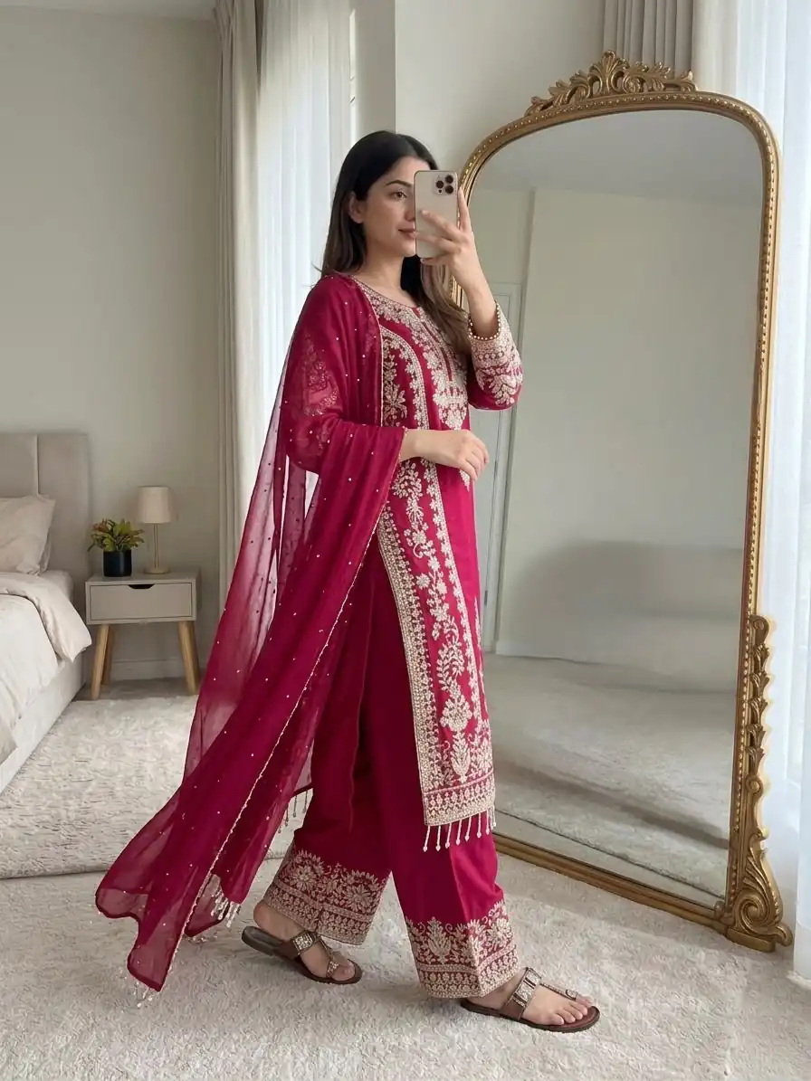 SRK 5365 Red Faux Georgette Salwar Suit erfect for Wedding, Party, Mehendi, Pongal, Reception – . Available at ₹2449 only. Delivery 4-6 Working Days | Jump Suits, Salwar suit, Casual Suits, Creative suits, Designer Suits, Palazzo Suits, Party Wear Suits, Patiala Suits, Straight Suits
