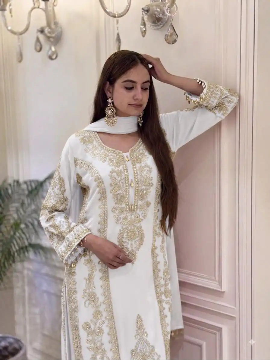 SRK 5365 White Faux Georgette Salwar Suit erfect for Wedding, Party, Mehendi, Pongal, Reception – . Available at ₹2449 only. Delivery 4-6 Working Days | Jump Suits, Salwar suit, Casual Suits, Creative suits, Designer Suits, Palazzo Suits, Party Wear Suits, Patiala Suits, Straight Suits