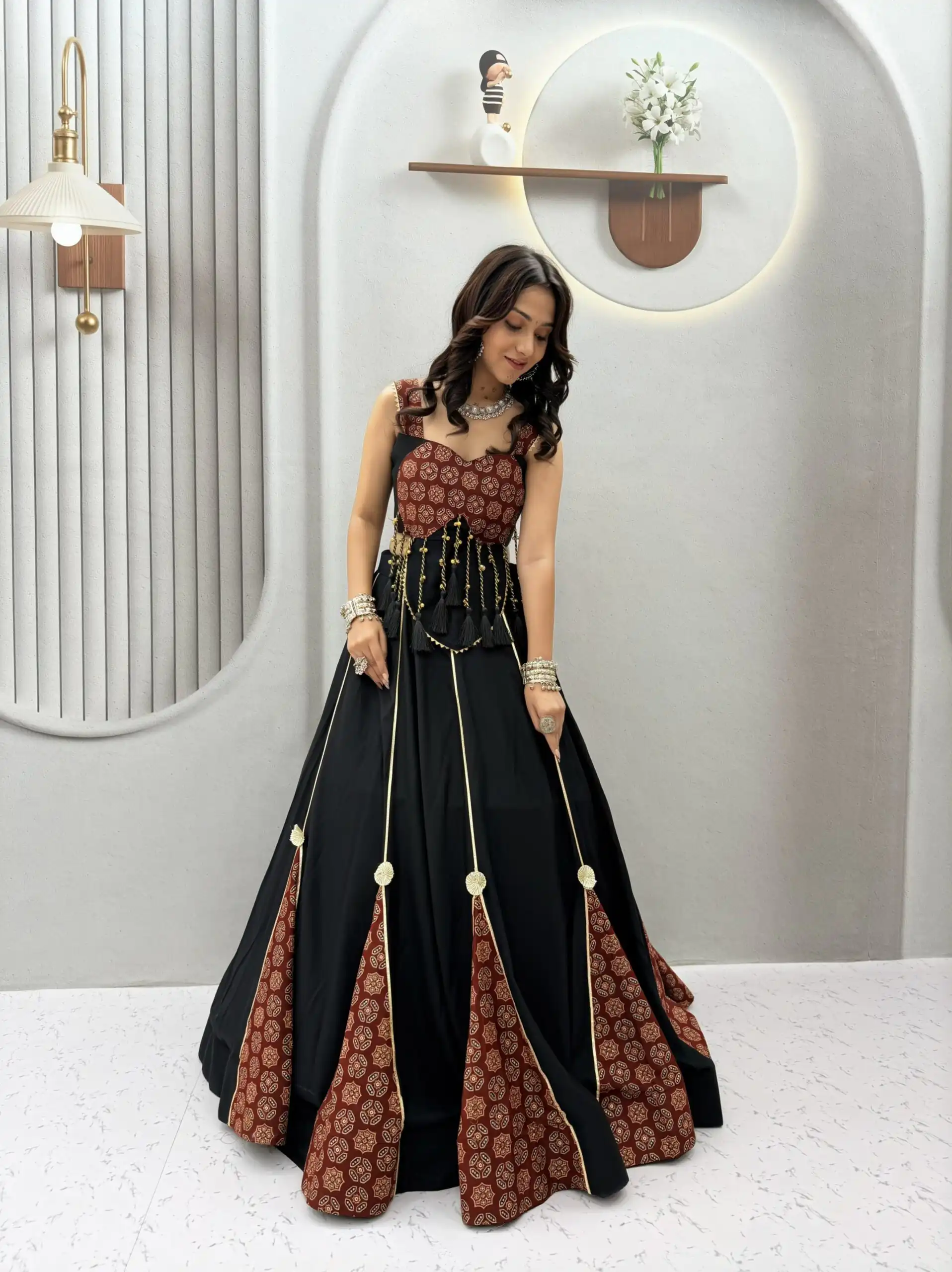 Ram 192 Black in Pure Cotton Mirror Work & Gamthi Work Lehenga Choli . Exclusive Offer ₹2849. Delivery 4-6 Working Days. Shop now. | Lehenga, Bollywood Lehenga, Creative Lehenga, Designer Lehenga, Embroidered Lehenga, Party Wear Lehenga