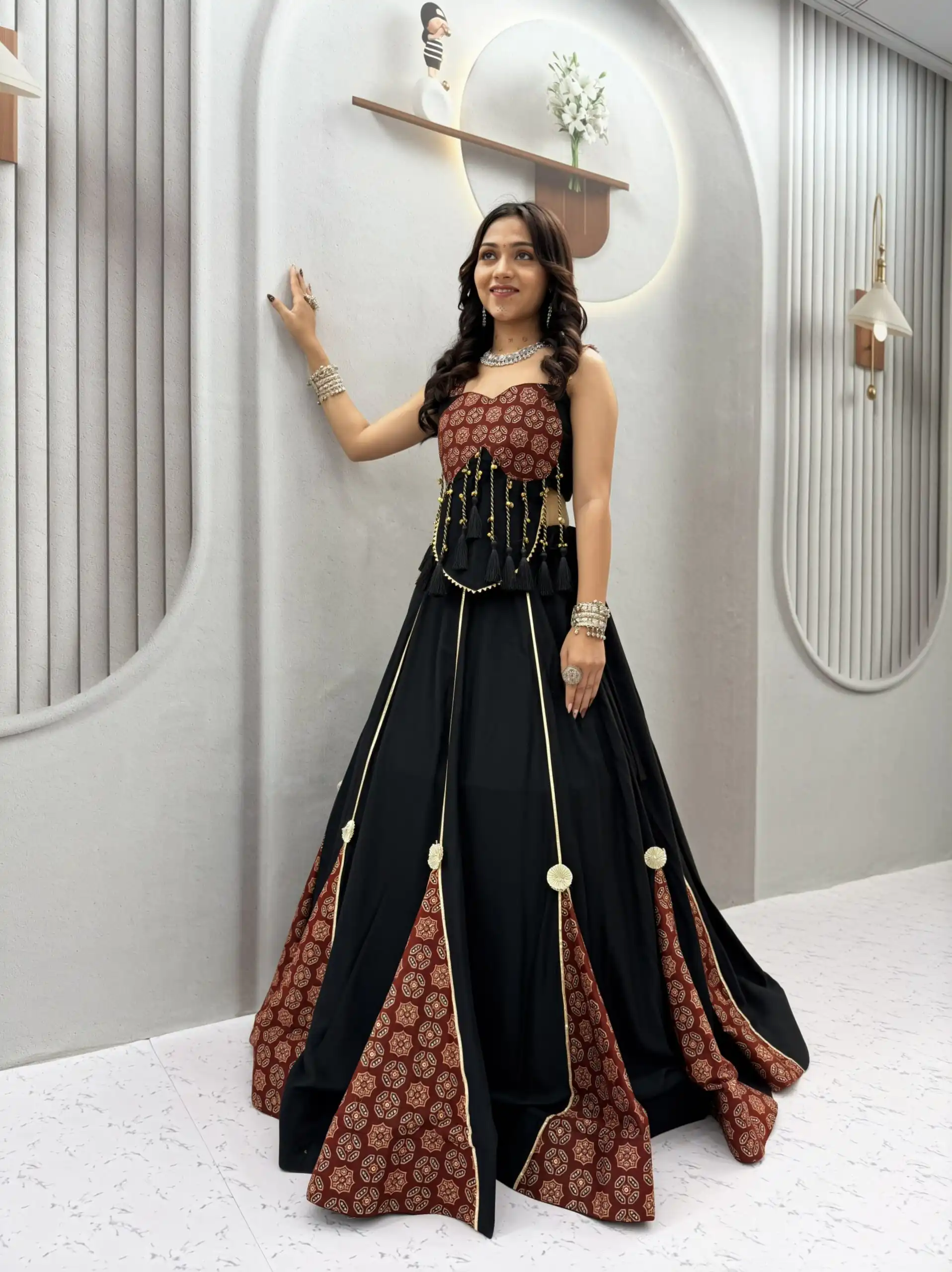 Ram 192 Black in Pure Cotton Mirror Work & Gamthi Work Lehenga Choli . Exclusive Offer ₹2849. Delivery 4-6 Working Days. Shop now. | Lehenga, Bollywood Lehenga, Creative Lehenga, Designer Lehenga, Embroidered Lehenga, Party Wear Lehenga