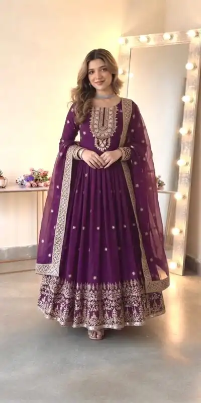 SSR 546 Wine in Georgette Embroidery Work & Sequins Work Gown . Get it for ₹2149. Delivery 4-6 Working Days. Online Shop now. | Gowns, Bollywood Gowns, Creative Gowns, Designer Gowns, Embroidered Gowns, Party Wear Gowns