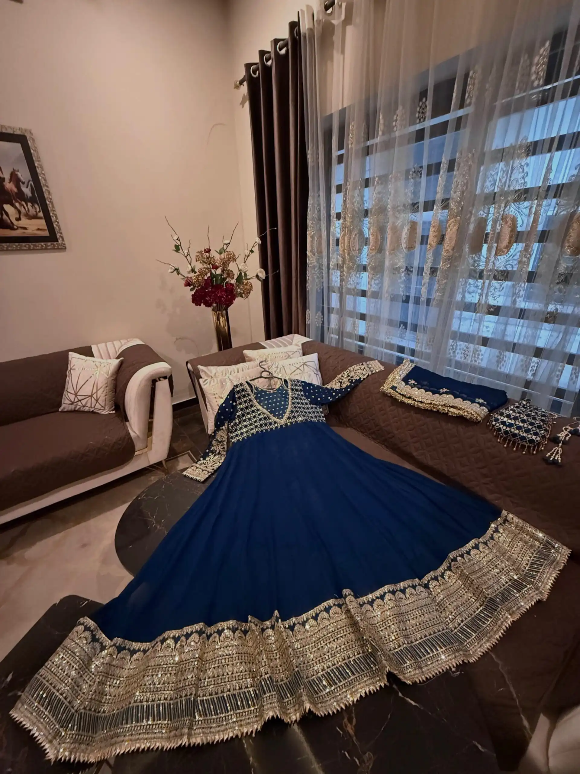 JF 049 Navy Blue Georgette Gown with Embroidery Work & Sequins Work. Exclusive Offer ₹2149. Delivery 4-6 Working Days. Shop now. | Gowns, Bollywood Gowns, Creative Gowns, Designer Gowns, Embroidered Gowns, Party Wear Gowns
