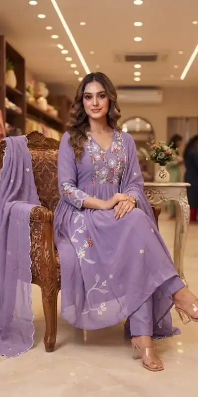 LG 2131 Lavender Mul Chanderi Salwar Suit with Embroidery Work & Sequins Work. Festive Deal ₹2199. Delivery 4-6 Working Days. Shop nowp | Jump Suits, Salwar suit, Casual Suits, Creative suits, Designer Suits, Palazzo Suits, Party Wear Suits, Patiala Suits, Straight Suits