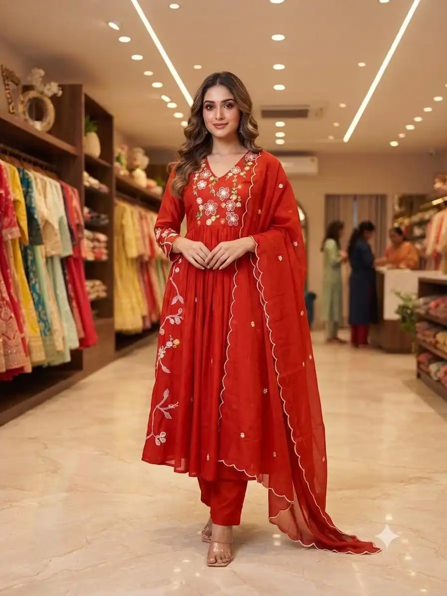 LG 2131 Red Mul Chanderi Salwar Suit with Embroidery Work & Sequins Work. Festive Deal ₹2199. Delivery 4-6 Working Days. Shop nowp | Jump Suits, Salwar suit, Casual Suits, Creative suits, Designer Suits, Palazzo Suits, Party Wear Suits, Patiala Suits, Straight Suits