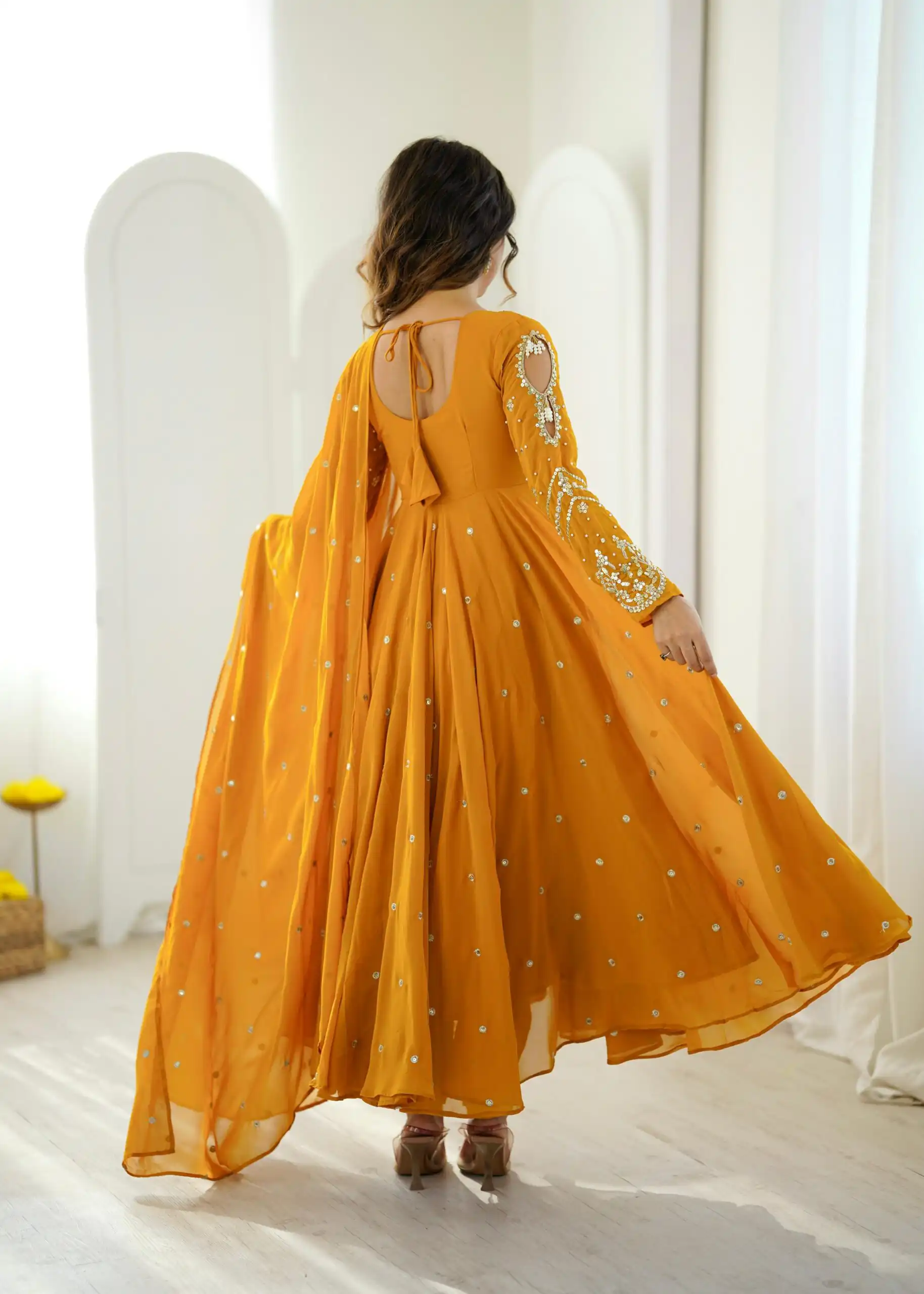 JF 056 Yellow Faux Georgette Salwar Suit with Mirror Work & Embroidery Work. Get it for ₹2349. Delivery 4-6 Working Days. Shop now. | Jump Suits, Salwar suit, Casual Suits, Creative suits, Designer Suits, Palazzo Suits, Party Wear Suits, Patiala Suits, Straight Suits
