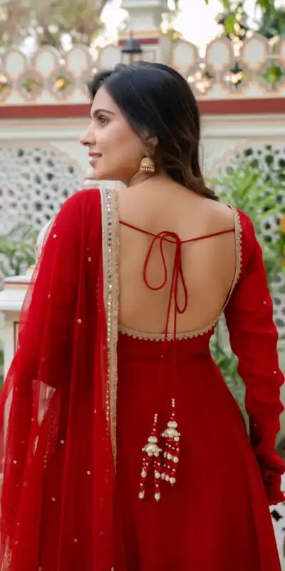 KD 1643 Red | Faux Georgette Salwar Suit with Lace Work & Digital Print. Introductory Price ₹2249. Delivery 4-6 Working Days. Shop now. | Anarkali Suits, Bollywood Anarkali, Creative-Anarkali, Designer Anarkali, Embroidered Anarkali, Party Wear Anarkali, Salwar suit