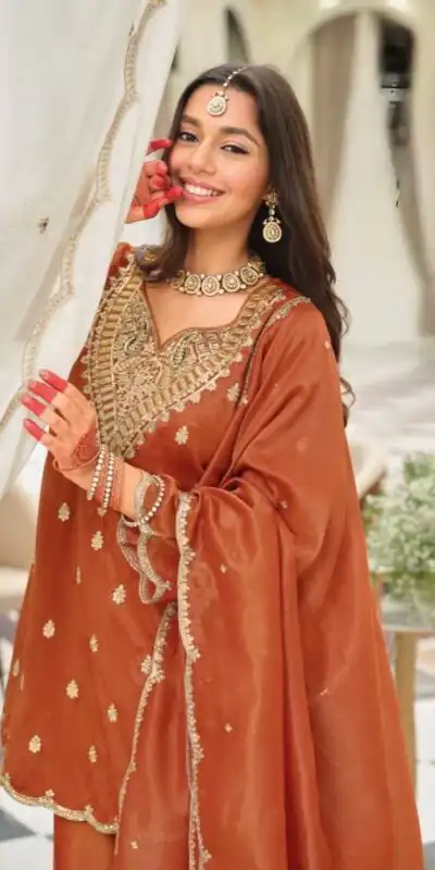 ST 243 Rust Color Natural Crep Salwar Suit with Embroidery Work. Wedding, Party, Festive, Best Price ₹2199. Delivery 4-6 Working Days. Shop now. | Jump Suits, Salwar suit, Casual Suits, Creative suits, Designer Suits, Palazzo Suits, Party Wear Suits, Patiala Suits, Straight Suits