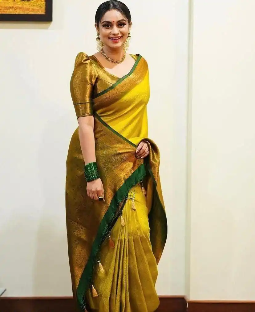 KP 4039 Yellow Soft Lichi Silk Cloth Saree Perfect for Wedding, Party, Family Gatherings, Sangeet, Festive Deal ₹1599. Delivery 4-6 Working Days | Sarees, Bollywood Sarees, Creative Sarees, Designer Sarees, Embroidered Sarees, Ethnic Saree, Modern Digital sarees, Party Wear Sarees