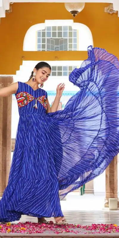 Ram 112 Blue in Colour Faux Georgette Bandhani Print Work Gown. Available at ₹1949 only. Delivery 4-6 Working Days. Shop now. | Gowns, Bollywood Gowns, Creative Gowns, Designer Gowns, Embroidered Gowns, Party Wear Gowns
