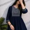 Adaa 2.0 Blue Colour Rayon Cotton Kurti with Embroidery Work. Introductory Price ₹1549. Delivery 4-6 Working Days. Shop now. | Kurti, Bollywood Kurti, Creative Kurtis, Designer Kurti, Party Wear Kurti, Selfie Kurti