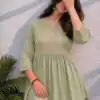 Adaa 2.0 Pista Colour Rayon Cotton Kurti with Embroidery Work. Introductory Price ₹1549. Delivery 4-6 Working Days. Shop now. | Kurti, Bollywood Kurti, Creative Kurtis, Designer Kurti, Party Wear Kurti, Selfie Kurti