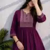 Adaa 2.0 Wine Colour Rayon Cotton Kurti with Embroidery Work. Introductory Price ₹1549. Delivery 4-6 Working Days. Shop now. | Kurti, Bollywood Kurti, Creative Kurtis, Designer Kurti, Party Wear Kurti, Selfie Kurti