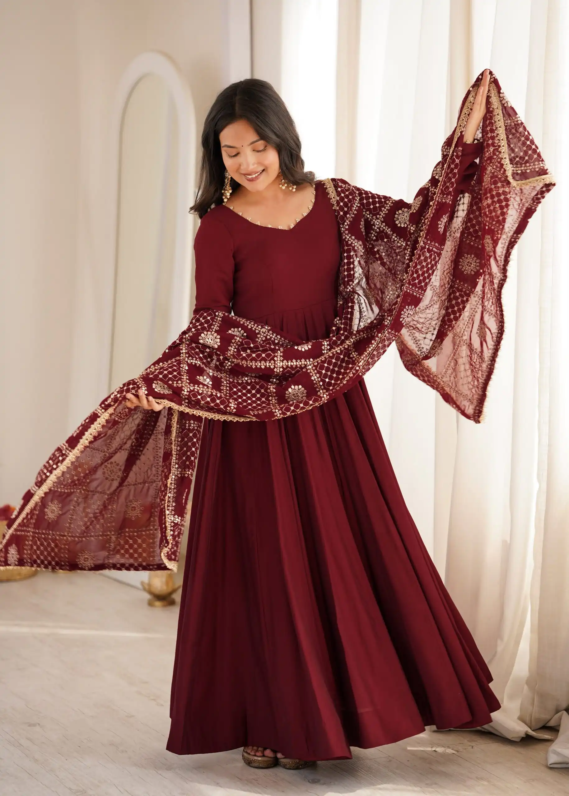 KB 313 Marooni Anarkali Suit with Thread Embroidery & Embroidery Work. Special Price ₹2299. Delivery 4-6 Working Days. Shop now. | Anarkali Suits, Bollywood Anarkali, Creative-Anarkali, Designer Anarkali, Embroidered Anarkali, Party Wear Anarkali