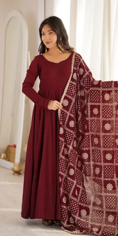 KB 313 Marooni Anarkali Suit with Thread Embroidery & Embroidery Work. Special Price ₹2299. Delivery 4-6 Working Days. Shop now. | Anarkali Suits, Bollywood Anarkali, Creative-Anarkali, Designer Anarkali, Embroidered Anarkali, Party Wear Anarkali