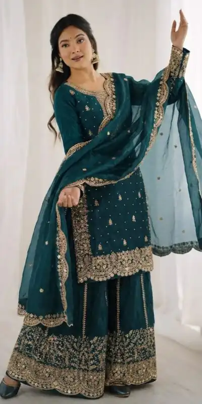 ZSR 3167 Teal Fendy Silk Salwar Suitwith Embroidery Work & Lace Work. Now at just ₹2149. Delivery 4-6 Working Days. Shop now. | Jump Suits, Salwar suit, Casual Suits, Creative suits, Designer Suits, Palazzo Suits, Party Wear Suits, Patiala Suits, Straight Suits