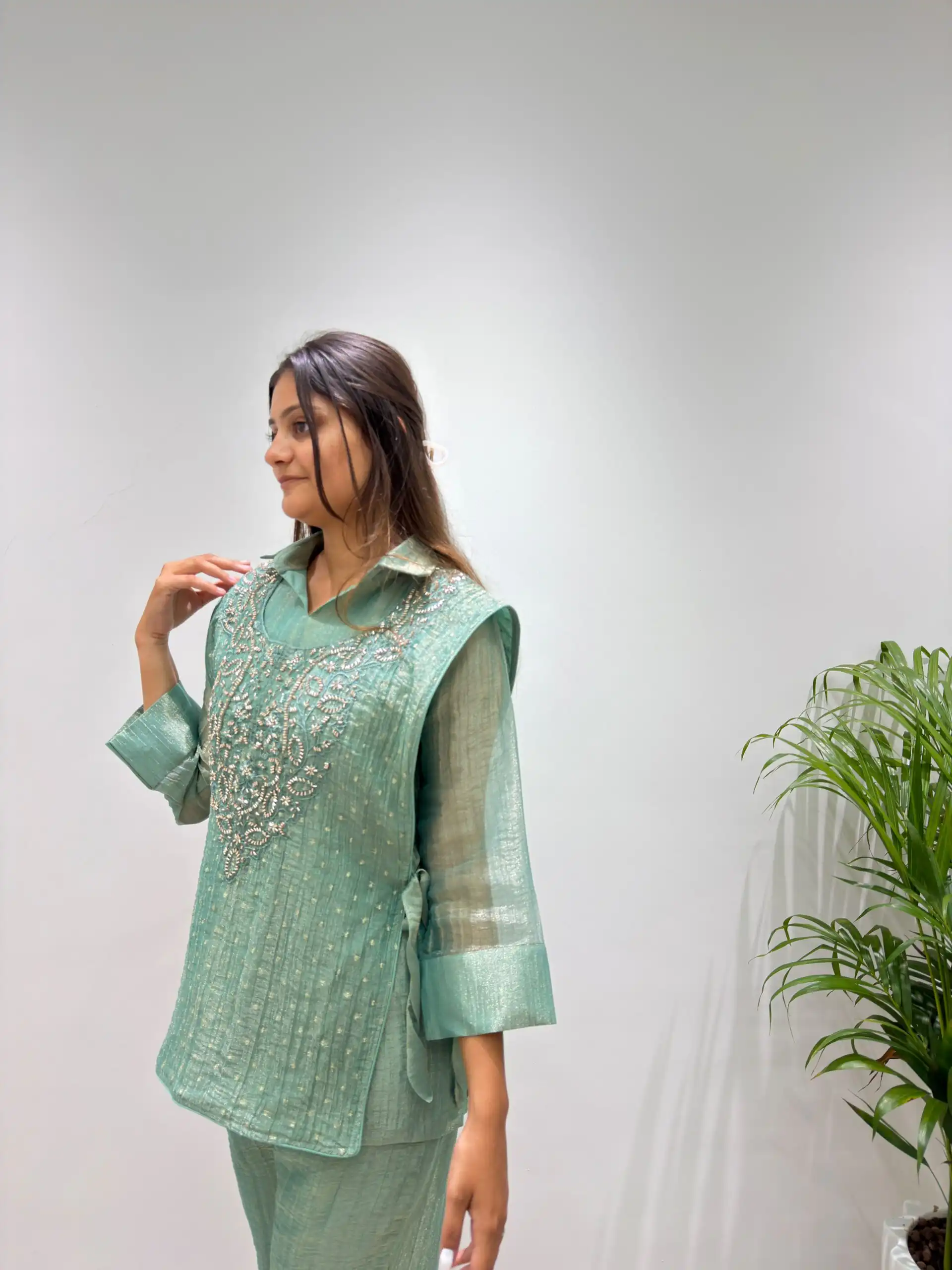 BE 484 Sea Green Colour | Brown Salsa Silk Kurti with Hand Work. Get it for ₹2199. Delivery 4-6 Working Days. Online Shop now. | Kurti, Bollywood Kurti, Creative Kurtis, Designer Kurti, Party Wear Kurti, Selfie Kurti