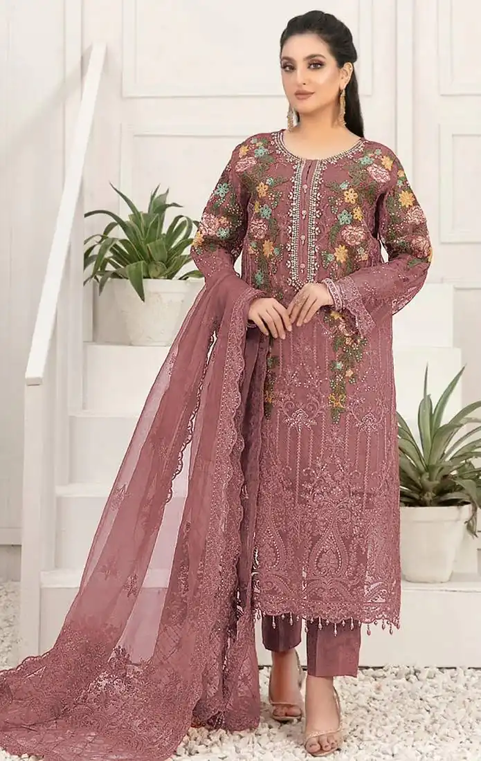 Aglow Peach Crunchy Embroidery Work Salwar Suit