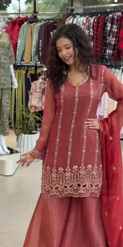 Aglow Rust Crunchy Embroidery Work Salwar Suit