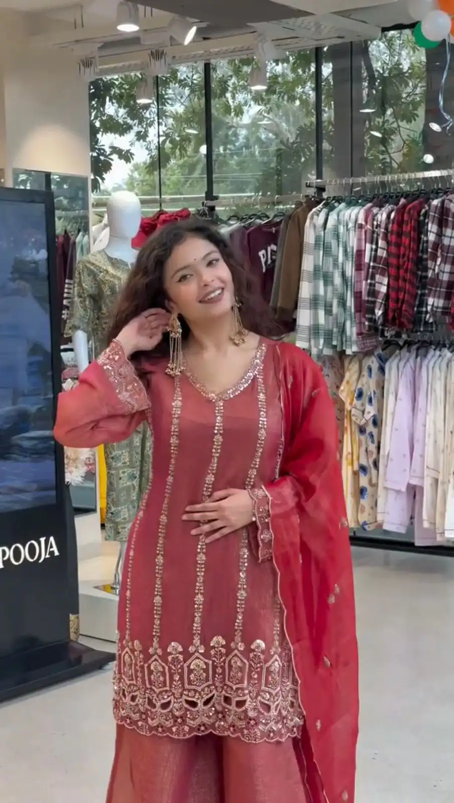 Aglow Rust Crunchy Embroidery Work Salwar Suit