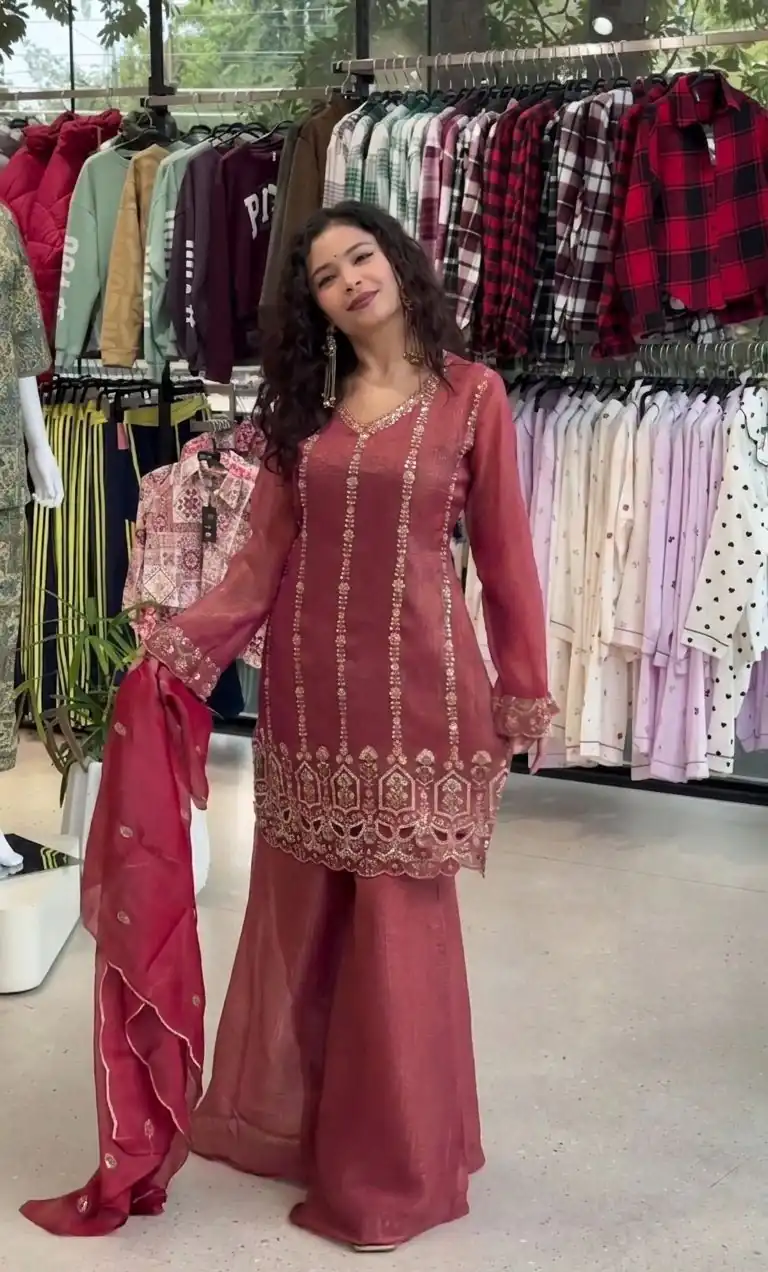 Aglow Rust Crunchy Embroidery Work Salwar Suit